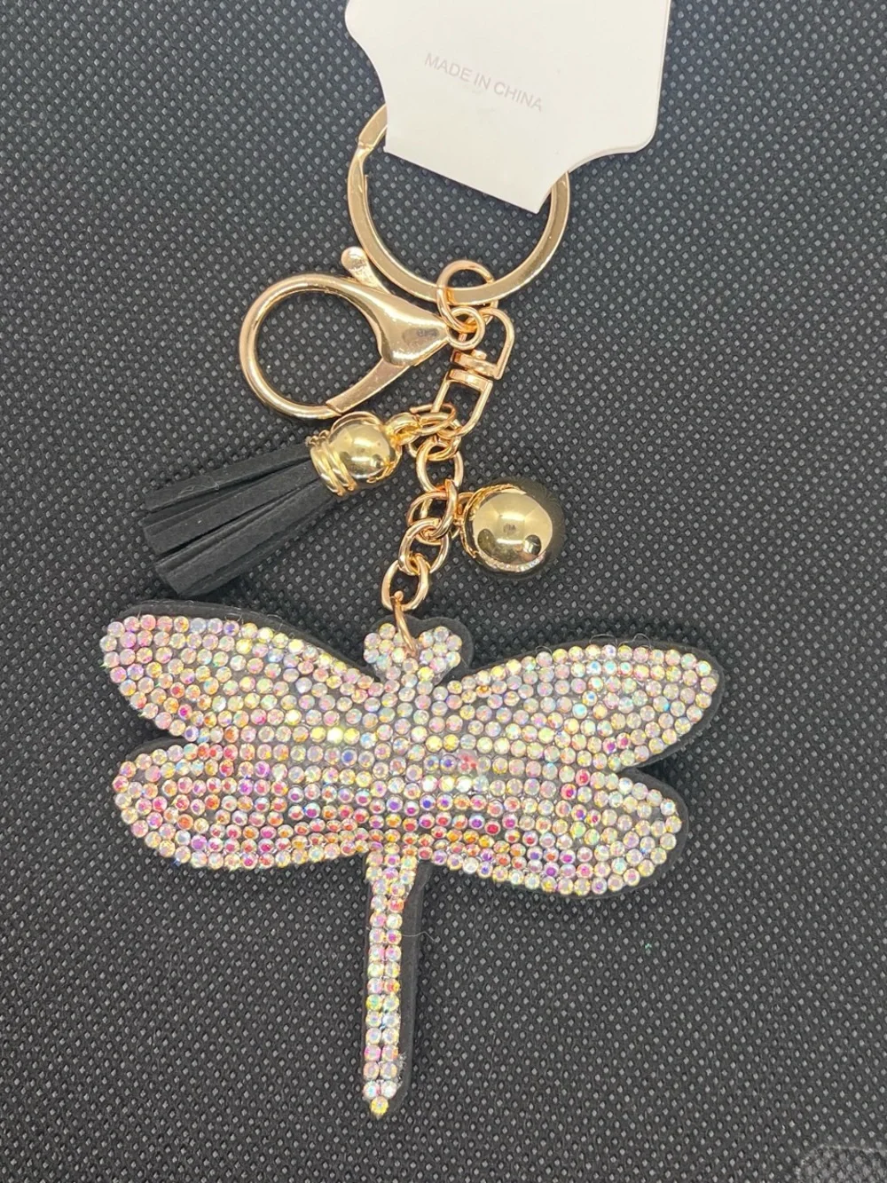 Crystal Dragonfly Keychain Bag Charm  with Gold Hardware